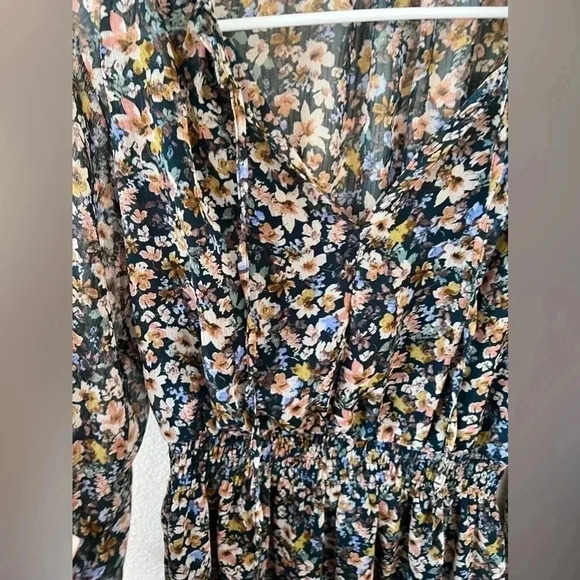 SOCIALITE Long Sleeve Smocked Waist Chiffon Minidress - Picture 6 of 7